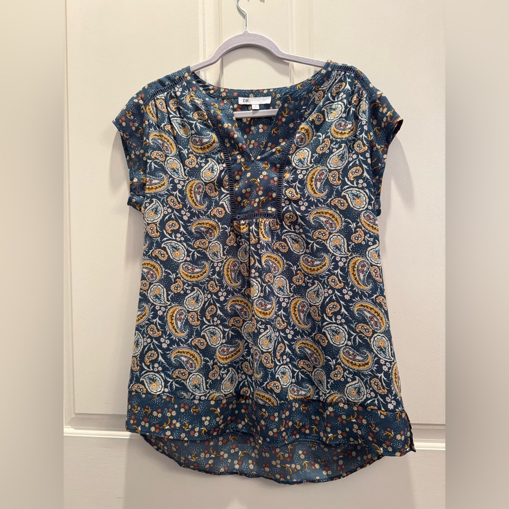 DR2 Blue and Gold Paisley Blouse